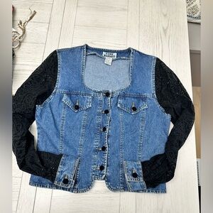 Vintage Women Denim Jacket with Black Sleeves